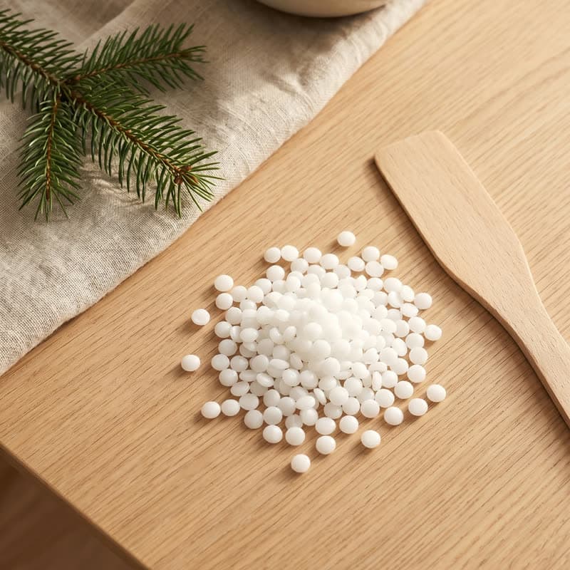 Weiße Wachs-Pastillen mit Holzlöffel